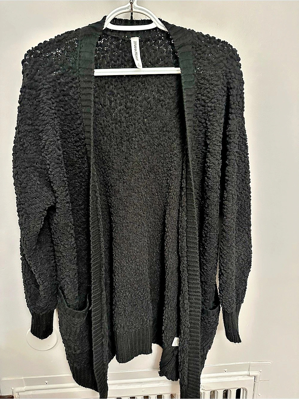 Zenana Premium Long Sleeve Popcorn Sweater Cardigan with Pockets Cardigan Black